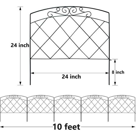 Decoratief metalen tuinhek 24" breed x 24" hoog (5 panelen, totale lengte 10 voet) Metalen rand Vouwhek Landschapshek voor bloembedbomen Dierenbarrière