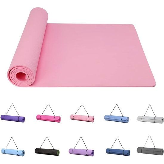 Yogamatten voor dames antislip gestructureerde oppervlakken gymnastiekmat yogamat dik 6 mm met draagriem TPE oefenmat voor yoga pilates gymnastiek (183 x 61 cm)