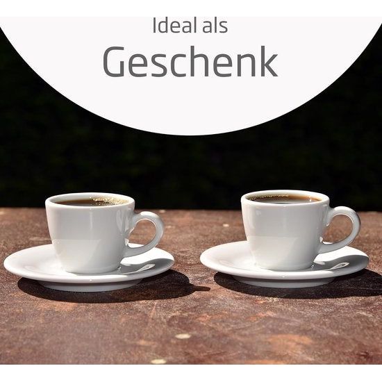 Mahlwerck - Set van 2x barista espressokopje, 80 ml - kopje met schotel, Italiaans en tijdloos design - dikwandig, porselein, set van 2, parelwit, wit