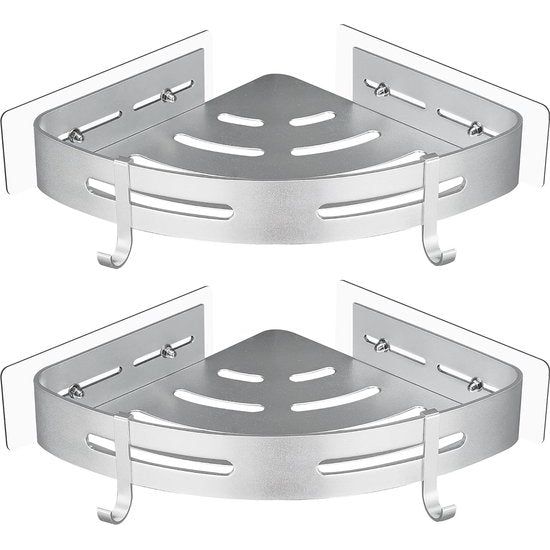 Doucheplank zonder boorruimte aluminium met 2 haken, 2 stuks