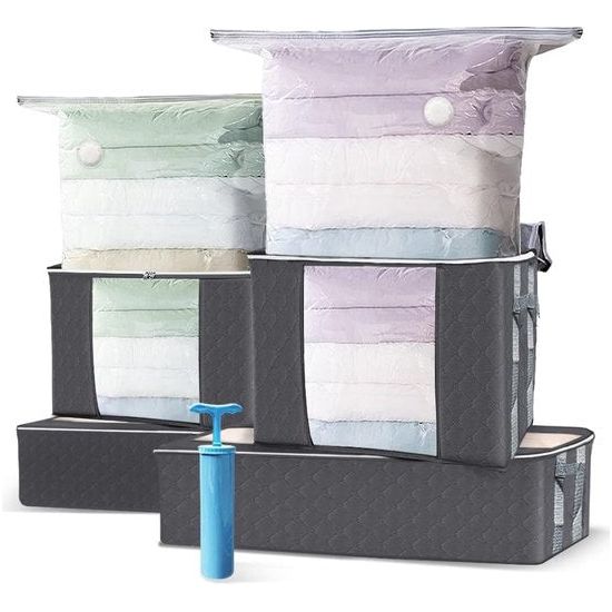 Grote vacuüm opbergtas met pomp, 4 vacuümzakken, 4 stuks opbergtas met handvat en ritssluiting, voor kleding, dekbedden, beddengoed