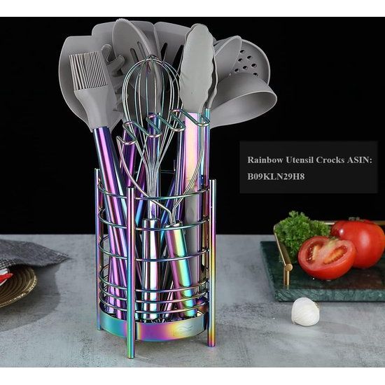 38-delige siliconen kookgereiset met keukengereihouder, siliconen kop en roestvrij stalen regenbooggreep kookgerei, keukenhulp (regenboog)