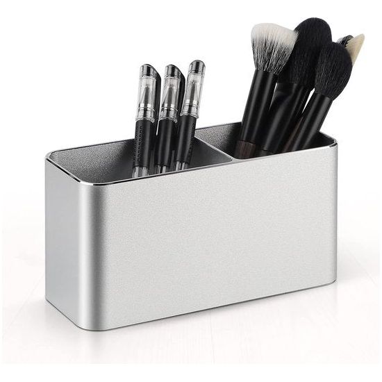 Pennenhouder bureau zilver metaal, bureau-organizer aluminium, cosmetica-penseelhouder, pennenkoker voor kantoor, kinderen, rechthoekig