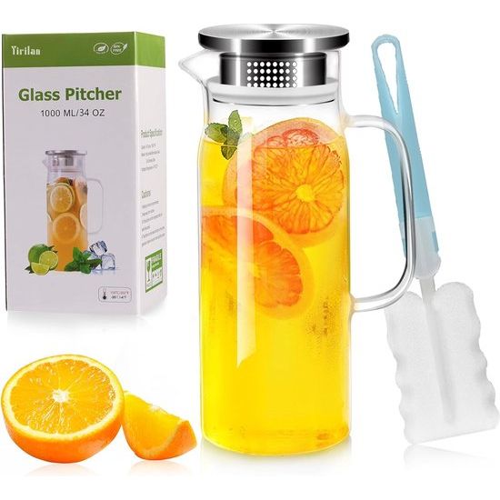 Karaf, 1 liter, glazen karaf, waterkaraf, waterkan, karaf, glas met deksel, glazen kan, waterkaraf met deksel Karaf, 1 liter, glazen karaf, waterkaraf, waterkan, karaf, glas met deksel, glazen kan, waterkaraf met deksel