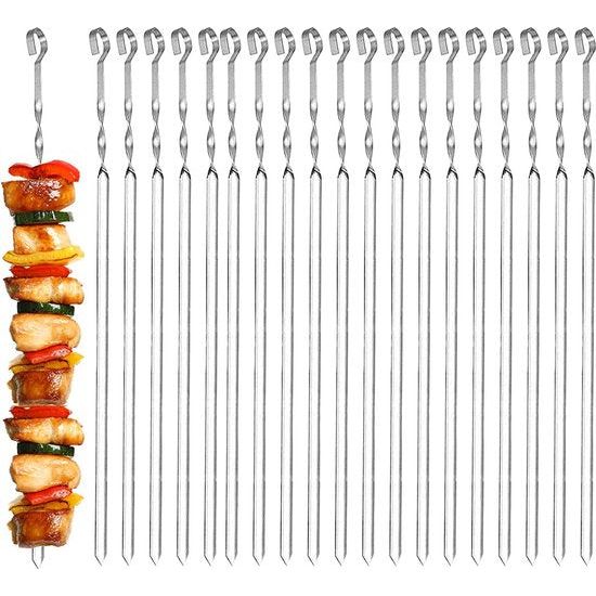 20 stuks grillspits, 38 cm plaat verplaatste grillspits, vaatwasmachinebestendig, roestvrij staal voor grillfeesten in de open lucht en in de tuin, kampvuur of barbecueschaal