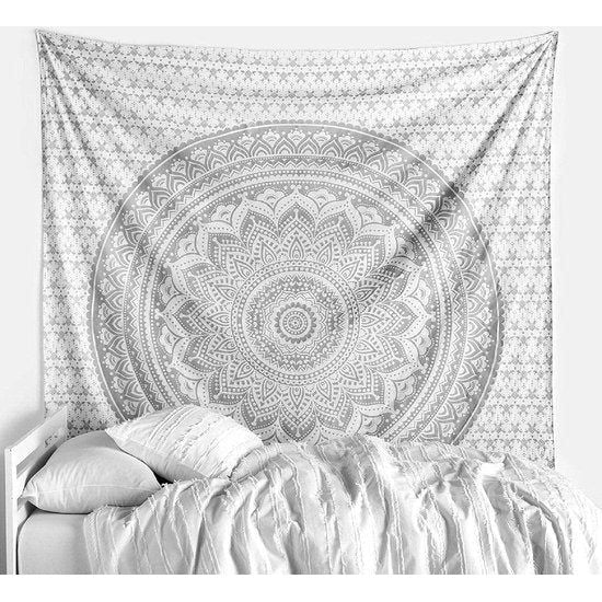 Wandtapijt mandala, boho wanddecoratie, wit zilver, esthetische kamerdecoratie, psychedelisch wandtapijt, 132 x 152 cm. Wandtapijt mandala, boho wanddecoratie, wit zilver, esthetische kamerdecoratie, psychedelisch wandtapijt, 132 x 152 cm.