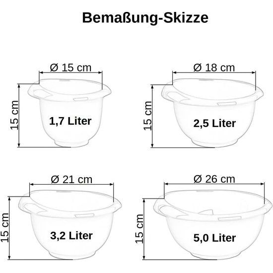 1 x bakschalen, mengkom, kwartelpot, slakom, stapelbaar, antislip, siliconen poten, eenhandgreep, schenktuit, kunststof, set van 4, rood