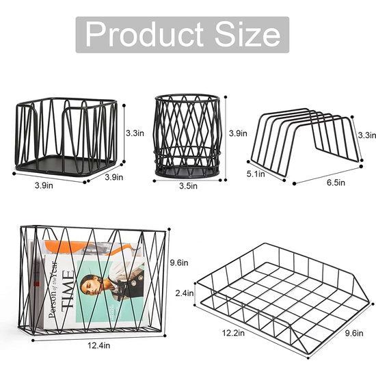 Bureau-organizer, 5-in-1 kantoororganizer in zwart met brievenbakje, pennenhouder, documentorganizer voor kantoor, school en thuis