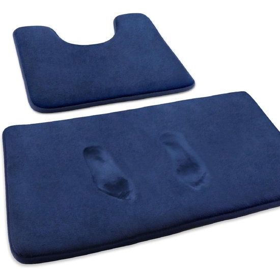 Badmat, set van 2 badmatten, antislip badkamertapijt en absorberend U-vormig contourtapijt, deurmat voor badkamer, douche, machinewasbaar en superzacht (donkerblauw)