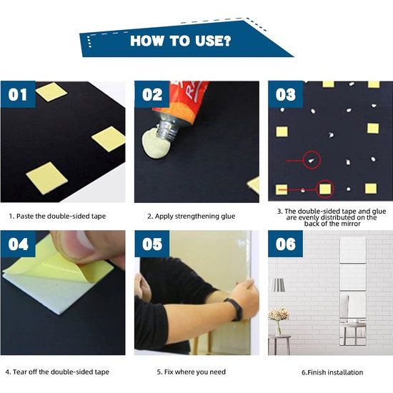 4 stuks HD zelfklevende spiegels van glas, elk 30,5 x 30,5 cm vierkante zelfklevende spiegel, spiegeltegels, zelfklevende set voor woonkamer, slaapkamer, kast, deurkamer, slaapkamer