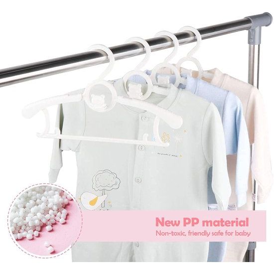 20 stuks groeiende kinderkleerhangers, ruimtebesparend, met stapelbare berenhaken, antislip, hangers voor baby ' s en peuters, Wit