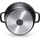 Braadpan met deksel, gegoten aluminium, stoofpan ovenbestendig, ovenschotel groot 24 cm, lichter dan gietijzer, compatibel met inductie (24 cm, zwart)