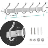 Kledinghaken, haaklijst, garderobehaken, RVS met 6 haken, wandhaken, garderobelijst voor slaapkamer, badkamer (zilver, 6 haken, 2 stuks)