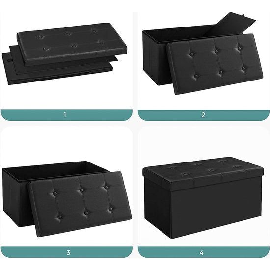 Kruk 80 liter, opbergdoos, voetenbank, opvouwbaar, tot 300 kg belastbaar, kunsthoes leeg, stof aarde, zwart