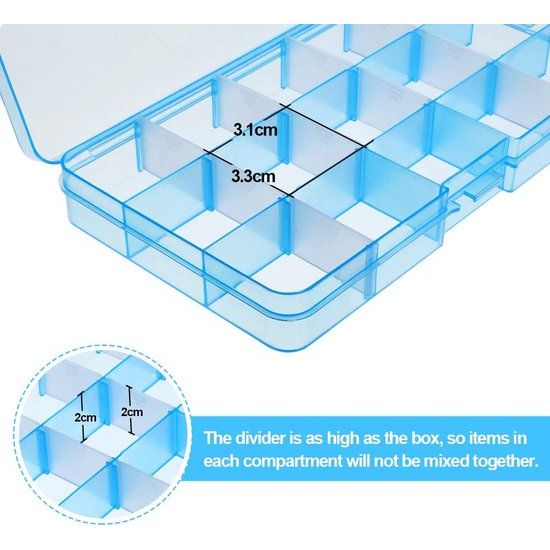 Opbergdoos met compartimenten, doorzichtige sorteerdozen, plastic opbergdoos, sieradendoos, verstelbare assortimentsdoos voor sieradenorganizer, pareloorbellen, 15 raster x 6 stuks