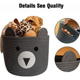 Opbergmand voor kinderen, babyspeelgoed, katoenen touw, gevlochten wasmand, klein, opvouwbaar, kinderkamer, decoratie, mand, grijze beer (28 x 28 x 24 cm)