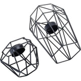2 stuks metalen theelichtkaarsenhouders geometrische metaaldraad ijzer theelichtkaarsenhouder voor bruiloft vakantie party decoraties (zwart)