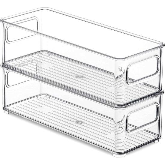 Koelkastorganizer, koelkastorganizer, set van 2, voorraaddozen met handvat, 25,5 x 10 x 7,5 cm