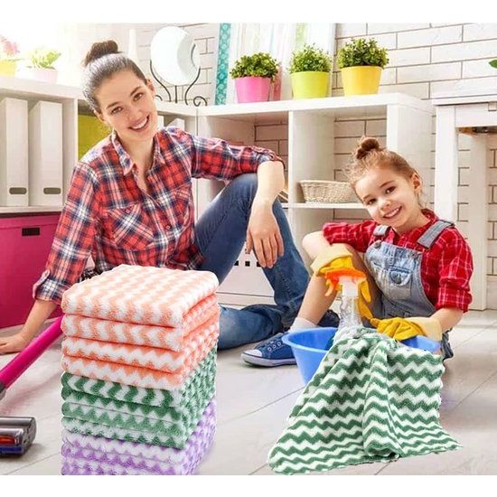 Microfibre Cleaning Cloths, Pack of 12 Kitchen Cleaning Cloths, Universal Cleaning Cloths (25 x 24 cm, Mixed Colour)