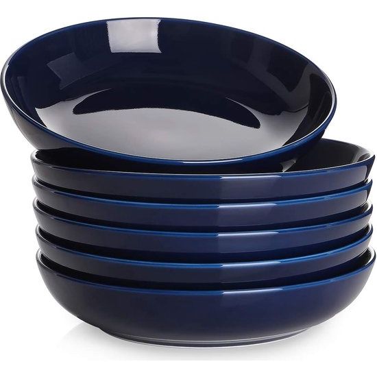 Pastabord, 21,6 x 4,5 cm, soepbord, 6-delig pastakom, slakom, diepe borden, ideaal voor pasta, soepen en salade, pastakommen, soepkom, grote kommen, 880 ml, marineblauw