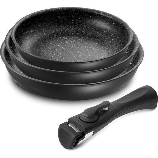 Inductiepannenset, koekenpannenset met afneembare handgreep, voor alle soorten fornuizen, 4-delige pannen 20cm+24cm+28cm, antiaanbaklaag, ovenbestendig, gemakkelijk schoon te maken