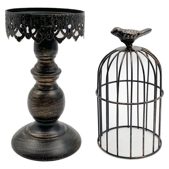 Decoratieve vogelkooi kandelaar, vintage kandelaar, bruiloft midden kaarsstukken voor tafels, metalen kandelaar home decor (zwart-medium)