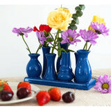 Handgemaakte keramische decoratieve bloemenvazen set van 7 mini-vazen in blauw