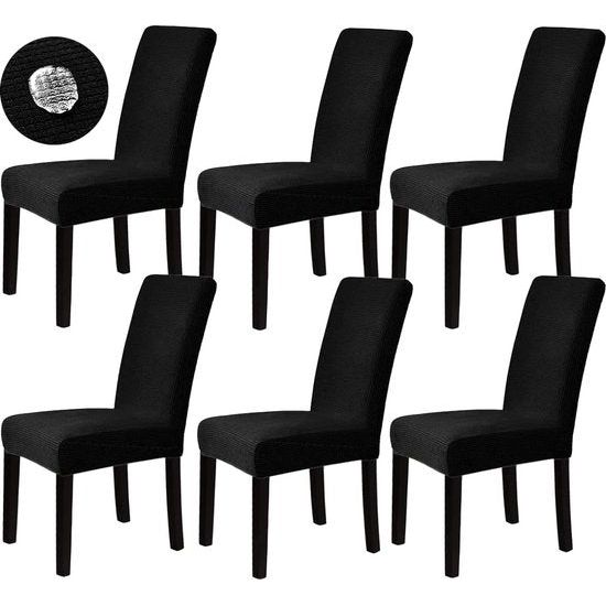 Stoelhoezen Set van 6 stoelhoezen stretchhoezen voor schommelstoelen eetkamerstoelen stoelen bescherming stoelhoezen decoratieve bi-elastische hoes voor hotel, bruiloft, banket, keuken, restaurant, feest, kantoor (zwart)