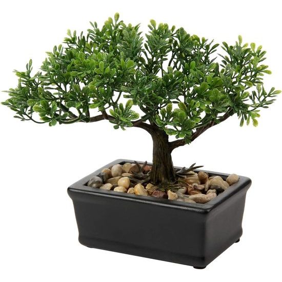 Plant Kunstboom Bonsai Ceder Pine Podocarpus Plastic Plant Kunstplant met keramische bloempot in zwart voor Badkamer Decoratie Desktop Kantoor Vensterbank