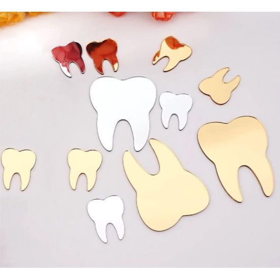 50 stuks DIY tandvorm wandspiegel stickers, tandverzorging gespiegeld tandheelkundige stickers voor tandarts, kliniek, feest, decoratie (5 cm, gouden spiegel)