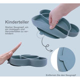 Babybord met antislip zuignap, siliconen kinderbord met deksel en lepel, babybord, onderverdeeld, kleine kinderen, serviesset met geschenkdoos, BPA-vrij en vaatwasmachinebestendig, blauw