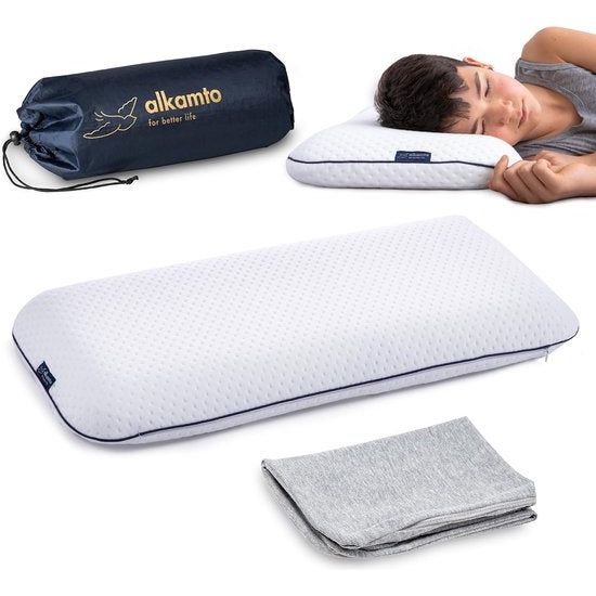 Kussen voor kinderen van 3-14 jaar oud, gemaakt van traagschuim, met extra katoenen hoes en draagtas