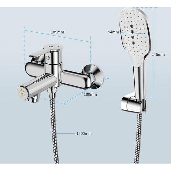 Badkraan met handdouche, kraanbad met drukschakelaar, ééngreepsmengkraan, bad van messing, chroombadkraan met 3 functies, mengkraan, douchemengkraan voor badkamer