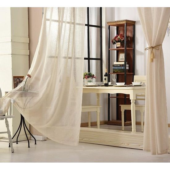 Set van 2 gordijnen, transparant met lussen, linnenlook, dubbelpak, lichtdoorlatend, linnen gordijnen, landhuisstijl, voor woonkamer, kinderkamer, slaapkamer, 140 x 245 cm, zand