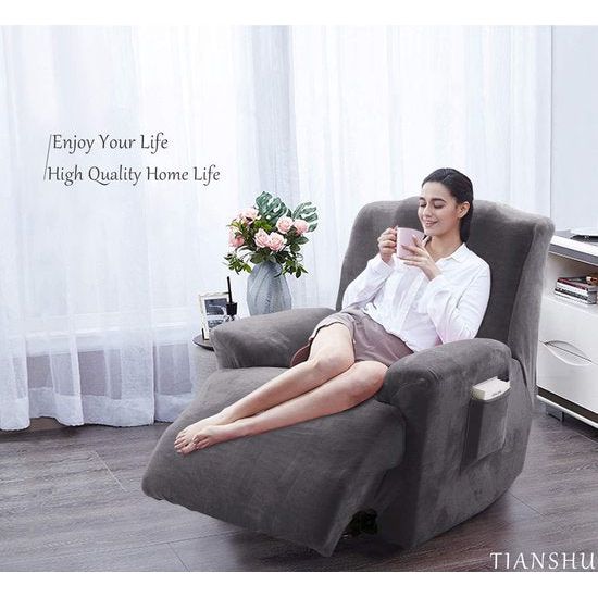 Fluwelen ruststoelhoezen, stretch zetelbeschermer, elastisch, pluche, stijlvolle luxe meubelhoezen, antislip, high stretch relaxstoelhoezen, ruststoel, grijs