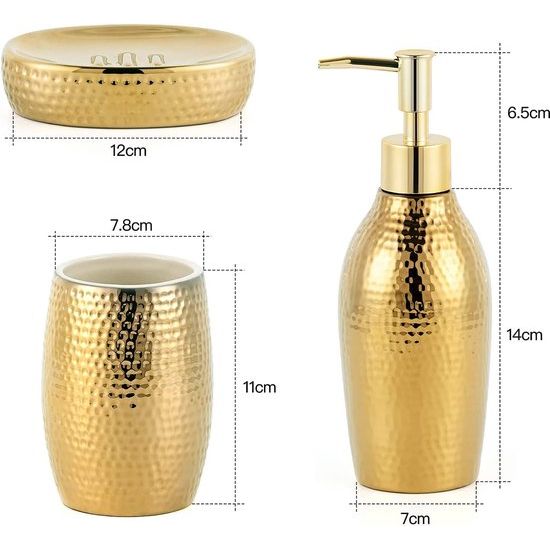 Zeepdispenserset goud, 3-delige badkameraccessoireset van keramiek, zeepbakje en luxe tandenborstelbekerset voor badkamer en gastentoilet