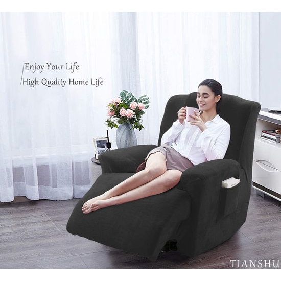 Fluwelen stoelhoezen, stretch stoelbeschermer, elastisch, pluche bankovertrek, stijlvolle luxe meubelhoezen, antislip, hoge stretch, relaxstoelhoezen (ruststoel, zwart)