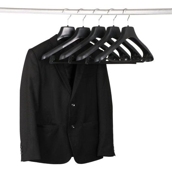 Brede zwarte plastic kleerhangers voor colberts en broeken - Set van 5