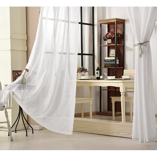 Set van 2 gordijnen, transparant met lussen, linnenlook, dubbelpak, lichtdoorlatend, linnen gordijnen, landhuisstijl, voor woonkamer, kinderkamer, slaapkamer, 140 x 245 cm, wit