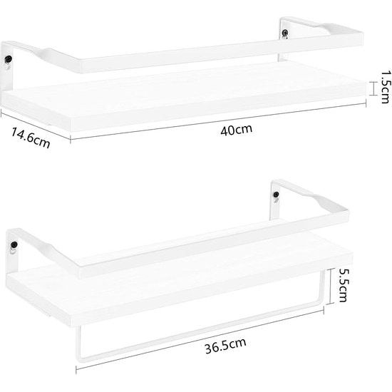 zwevende houten wandgemonteerde zwevende planken met handdoekhouder, rustieke opbergplanken, ideaal voor woonkamer, slaapkamer, hal, badkamer, 2 stuks (wit)