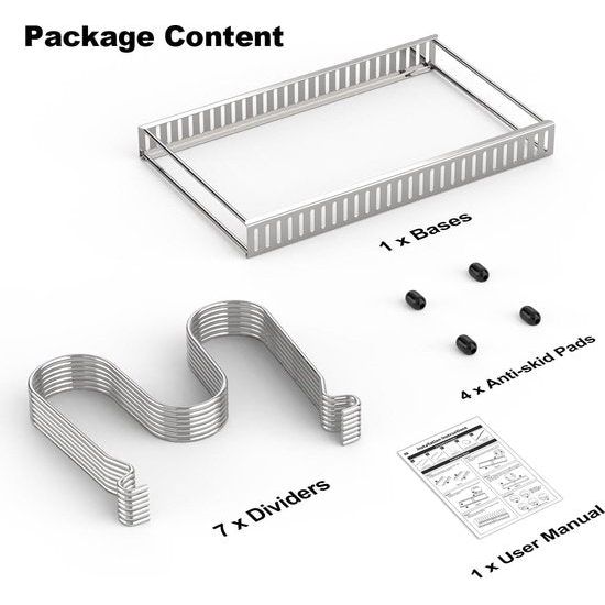 pannenhouder voor lade, uitbreidbare potdekselhouder met 7 verstelbare verdelers, potdeksel opbergpan organizer dekselhouder voor keuken, zilver
