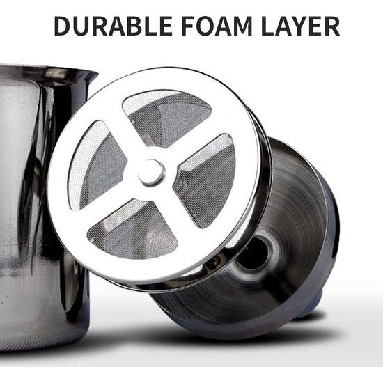 500 ml roestvrij staal dubbel gaas melkopschuimer handgemaakt, 8 x 8 x 18 cm, perfect melkschuim Dankzij dubbele zeef en speciaal drukmechanisme