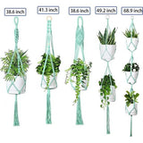 Set van 5 macrame hangende touwen met 10 haken Boho decoratieve katoenen touw hangende mand bloempot plantenhouder hanger voor binnen buiten plafond balkon wanddecoratie, exclusief bloempotten (zeegroen)