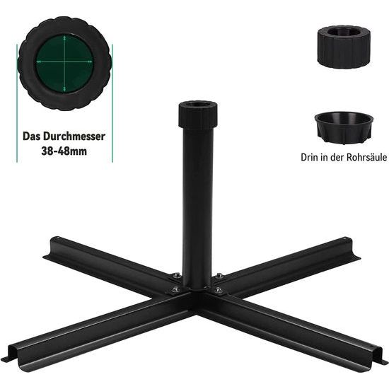 Plaatstandaard voor parasolstokken tot 38-48 mm, geschikt voor wegplaten/parasolstandaard (levering zonder platen), zwart