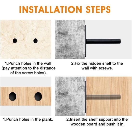 Set van 6 zwevende plankbeugels, onzichtbare plankbeugels, zwevende plankbeugels, robuuste plankbeugels, 125 x 70 mm, plankbeugels, verborgen met 12 schroeven en expansiepijpen voor