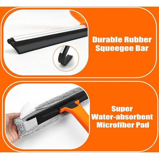 Glazenwasser met telescoopsteel 152 cm, 2 in 1 professionele ruitenwisserset met 2 microvezelpads, telescoopstang ruitenreiniging voor hoge ramen in de binnen- en buitenspiegel auto