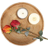 Rond rotan dienblad met handgrepen, decoratief dienblad voor drankjes, ontbijt, thee, kaars