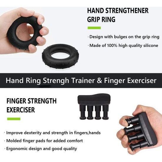 Handtrainer vingertrainer, handtrainingsapparaat kit (7 stuks), instelbare weerstand grip krachttrainer, vingerstrekker, anti-stress bal, trainingsring, massagebal voor recreatie en atleten