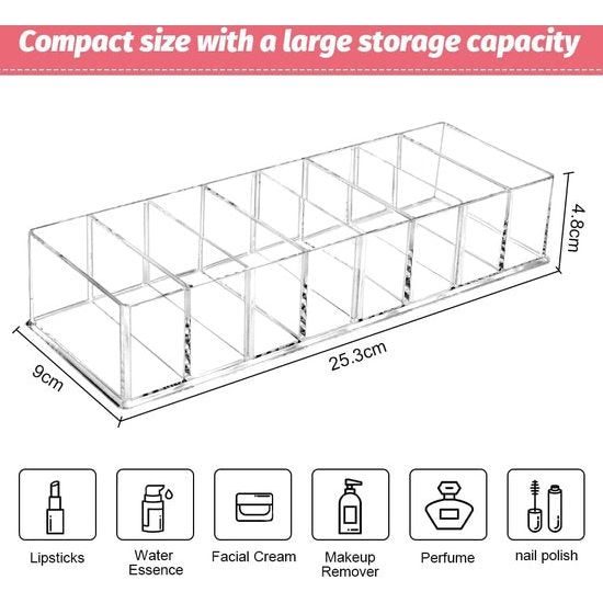 Set van 2 afneembare cosmetica-organizer, lade, 8 vakken, make-up-opbergdozen, beauty-organizer, make-up, opslag, make-up, transparante cosmetica, doos voor wastafel, badkamer