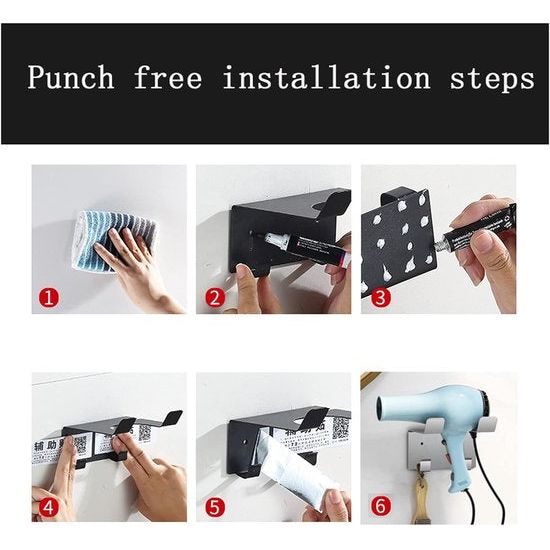 föhnhouder, föhnhouder zonder boren, haardrogerhouder, matte afwerking, wandbevestiging voor hotel, badkamer, woonkamer, barbershop